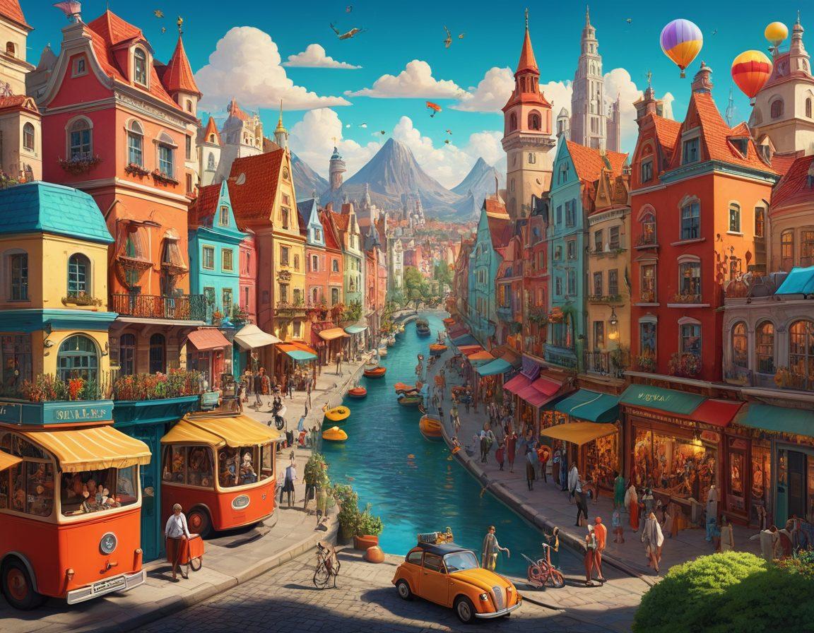A vibrant and eclectic collage featuring iconic elements of adult animation, such as whimsical characters, playful fantasy settings, and suggestive motifs. Include a stylized backdrop of a cityscape merging with animated worlds, showcasing various artistic styles of animation from different cultures. Incorporate bold colors and dynamic compositions to capture the essence of adult animation. surrealistic. vibrant colors. 3D.