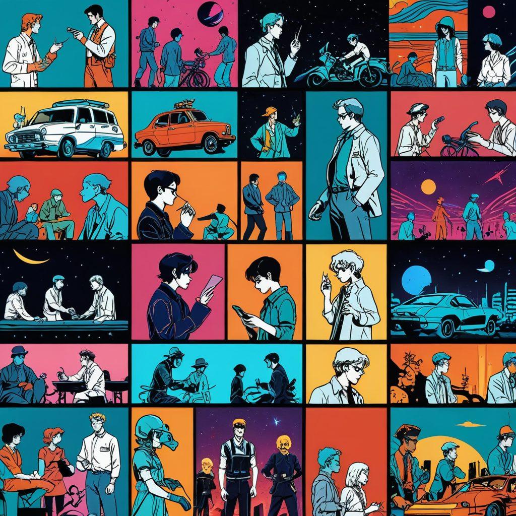 A dynamic montage showcasing the evolution of adult animation, blending elements like classic manga panels transforming into vibrant animated scenes. Include a stylized timeline with characters from different eras, framed within a colorful backdrop of iconic animation styles. Capture the contrast between hand-drawn techniques and modern digital art. Retro vibe meets futuristic flair. super-realistic. vibrant colors. animated style.